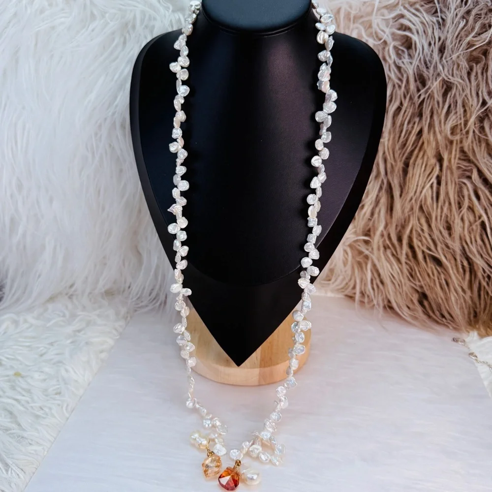 Vintage Freshwater Pearl Crystal Lariat Necklace